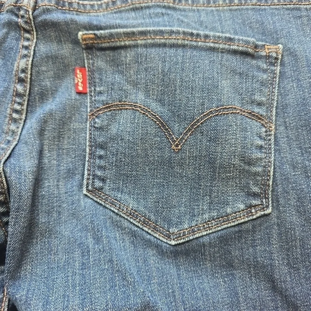 Levis Bermuda Jean Shorts Womens Size 33 Dark Blue Stretch Denim